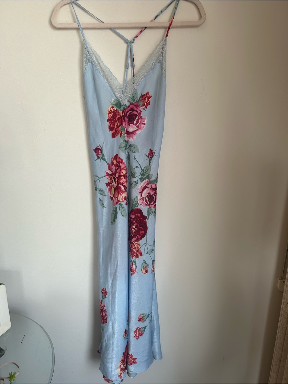 In bloom by jonquil Light Blue Floral Slip Dress with Lace Trim